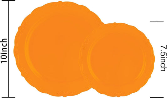 U-QE 60 Pieces Thanksgiving Plates - Thanksgiving Plastic Plates Disposable - Orange Plastic Plate for Party Including 30 Dinner 10.25 '' & 30 Dessert Plate 7.5 ''