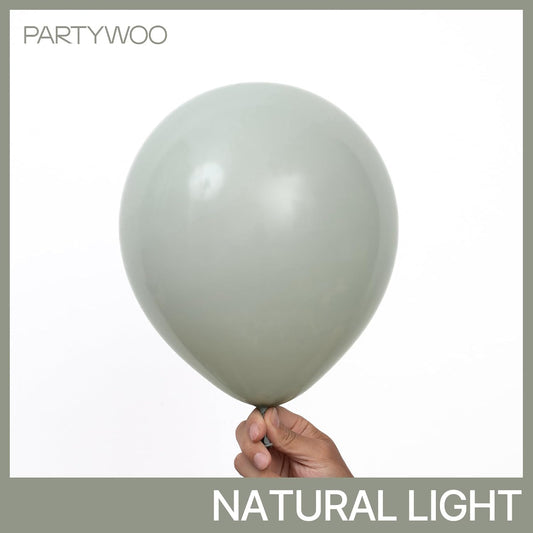 PartyWoo Dusty Green Balloons 140pcs Different Sizes Pack of 18 12 10 5 Inch Sage Olive Eucalyptus Green Boho Neutral Balloon Arch Kit for Jungle Woodland Theme Birthday Party Decorations Green-F59