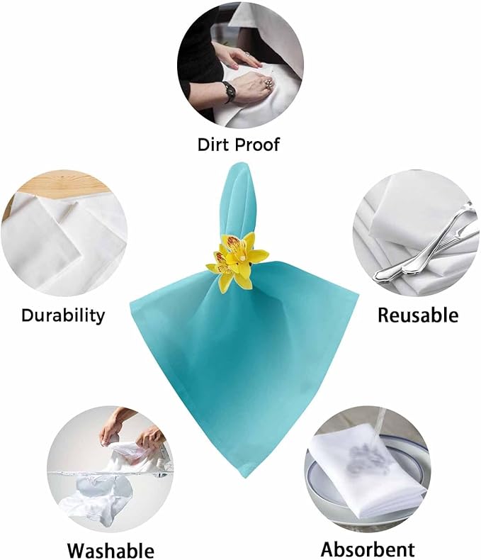 Teal Ombre Cloth Napkins Set of 4 Reusable Dinner Napkins, Modern Abstract Art Cocktail Napkin, Farmhouse Gradient Washable Table Napkins for Wedding/Holiday Party/Baby Shower 20"x20"