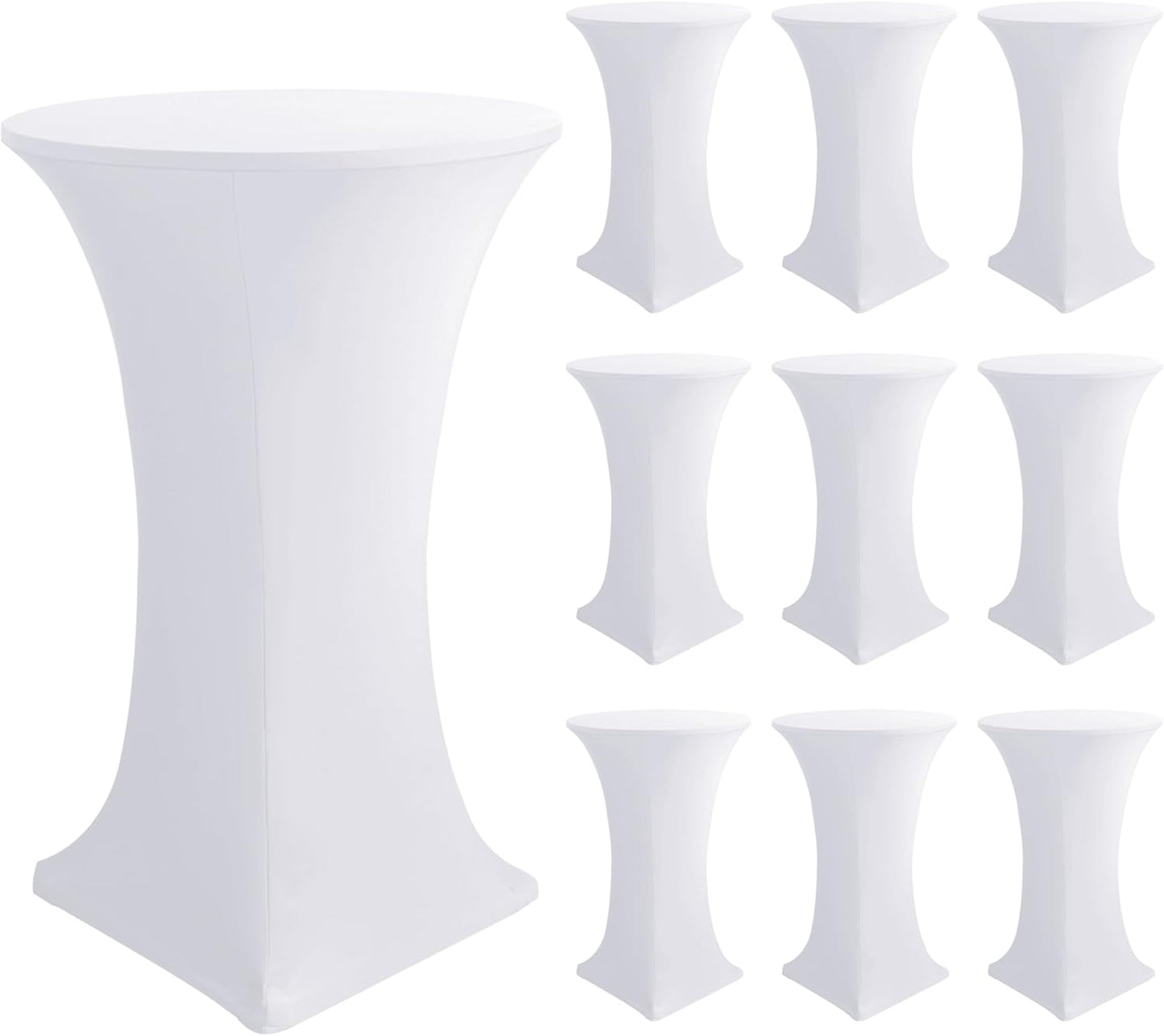 Cocktail Table Covers-Spandex Round High Top Table Cloths 10 Pack 32x43 Inch-White Stretch Fitted Bar Tall Tablecloth for Pub Bistro Highboy Party Event Banquet Height Folding Satnding