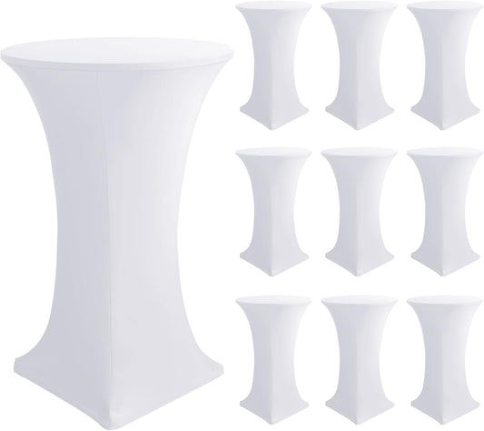 Cocktail Table Covers-Spandex Round High Top Table Cloths 10 Pack 32x43 Inch-White Stretch Fitted Bar Tall Tablecloth for Pub Bistro Highboy Party Event Banquet Height Folding Satnding