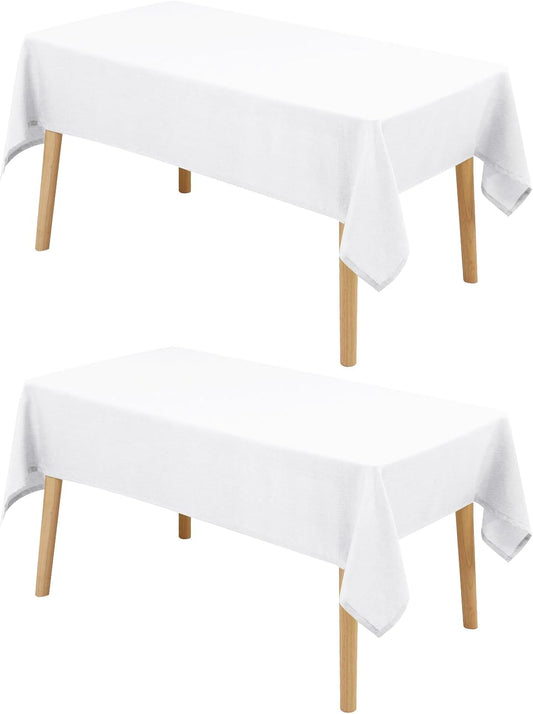 Hiasan 2 Pack Faux Linen Square Tablecloth - Wrinkle and Stain Resistant Washable Table Cloth for Kitchen Dining Room Holiday Table Cover for Party Dinner, White, 60 x 60 Inch