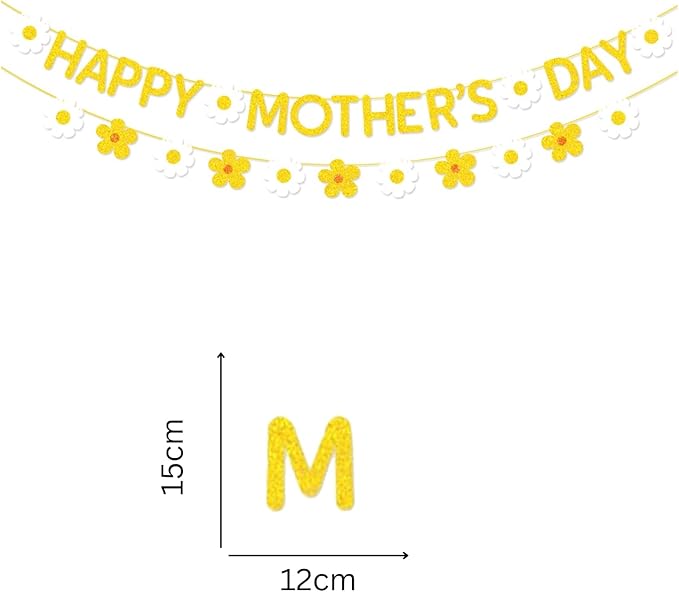 Happy Mother's Day Banner Set Decoration for Mother's Day Party Decorations Backdrop Garland for Mom Mother's Day Glitter Garland Photo Props (Gold Daisy)