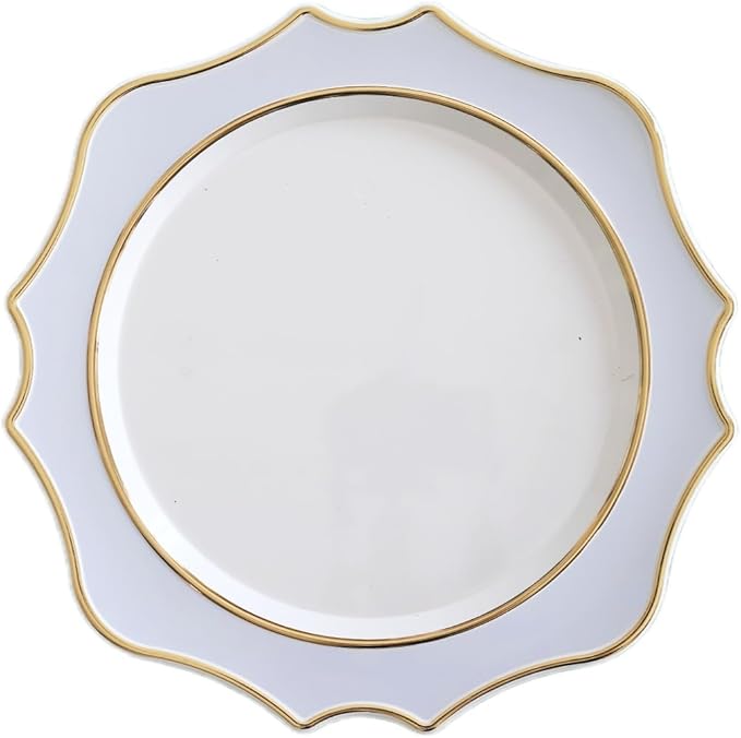 " OCCASIONS " 20 Pieces 13.25'' Scalloped Disposable/Reusable Plastic Charger Plates for Wedding, (Scalloped Imperial Blue & Gold)