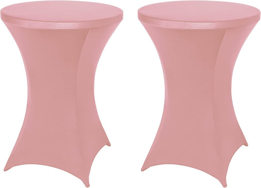 FestiCorp 2 Pack Spandex Cocktail Table Covers Fitted Clothes, Elastic Round Table Cover, Stretch Tablecloth for Party, Bar, Wedding, Birthday, Banquet, Pink, 30"-32" Diameter x 40"-43" Height