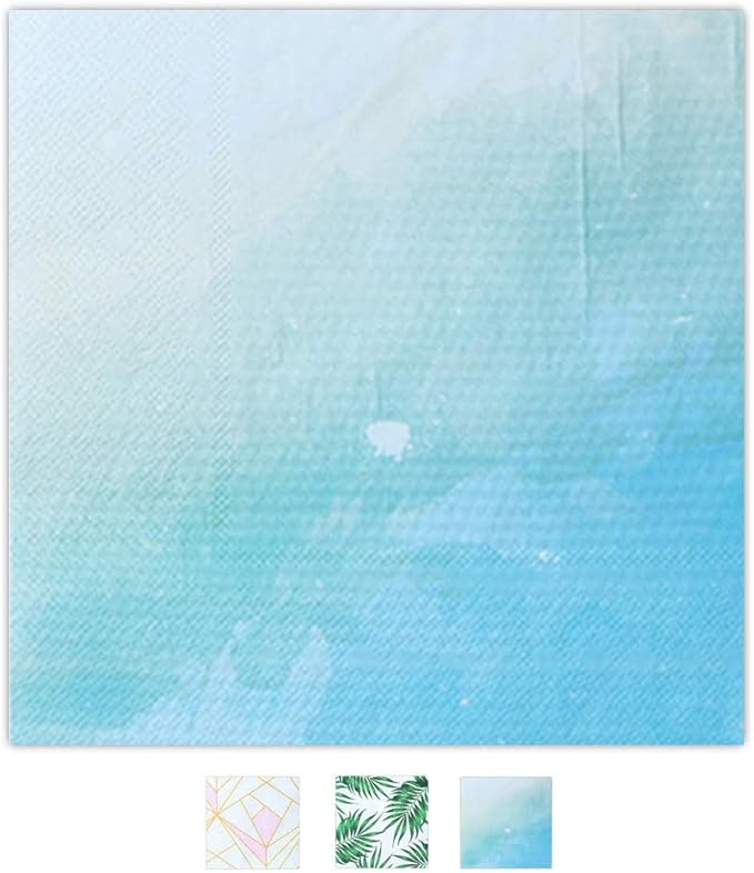 SOLAS Beautifully Designed 2 Ply Square Blue Paper Napkins - 20 Pack Fun & Colorful Teal & Blue Pastel
