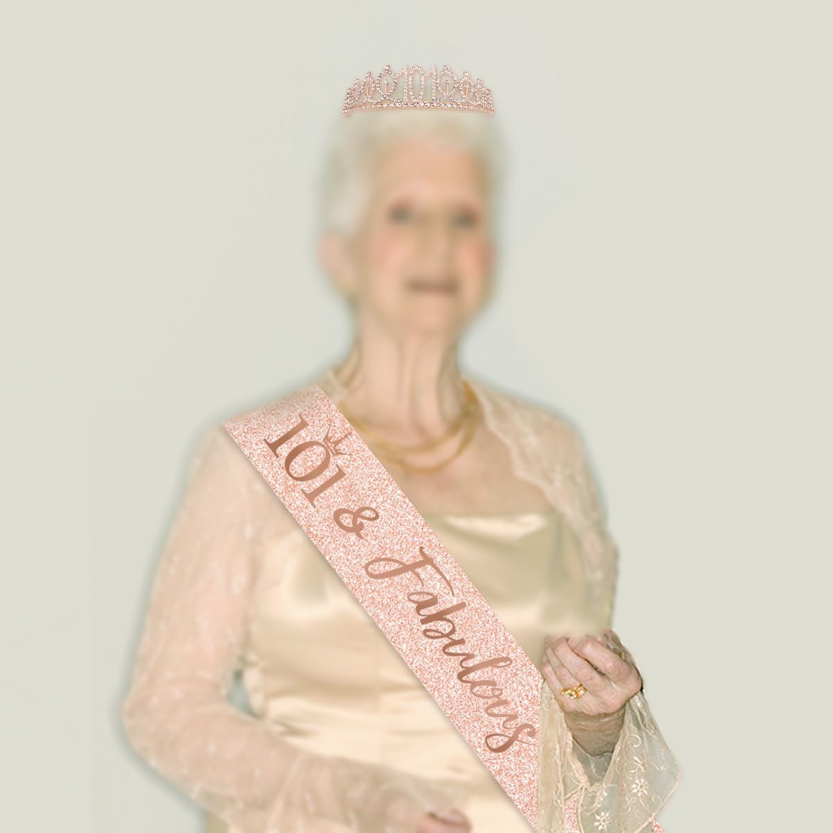 BRT Bearingshui 101th Birthday Sash and Tiara for Woman, Rose Gold Birthday Sash Crown 101 Fabulous Sash and Tiara for Woman, 101th Birthday Gifts for Happy 101th Birthday Party Favor Supplies