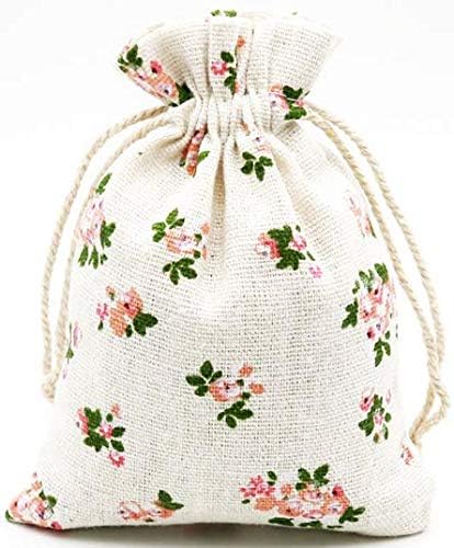 Autupy 20 Pack Floral Burlap Drawstring Bags Packing Storage Linen Jewelry Pouches Sacks for Christmas Wedding Party Shower Birthday, 5.5 x 3.9 Inch