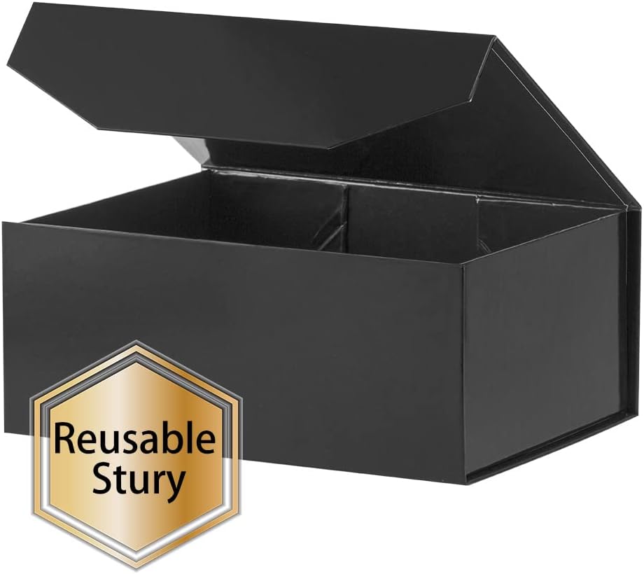 5PCS Black Gift Box 9.5x7x4 Inches 5PCS, Sturdy Gift Box with Lid for Gift Packaging, Foldable Magnetic Closure Storage Boxes, Bridesmaid Proposal Box, Rectangle Collapsible Box