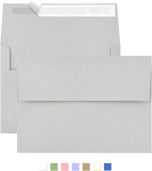 AZAZA 50 Pack 5x7 Envelopes - A7 (5.25x7.25in), Gray, Self-Seal, Perfect for Invitations, Weddings, Baby Showers