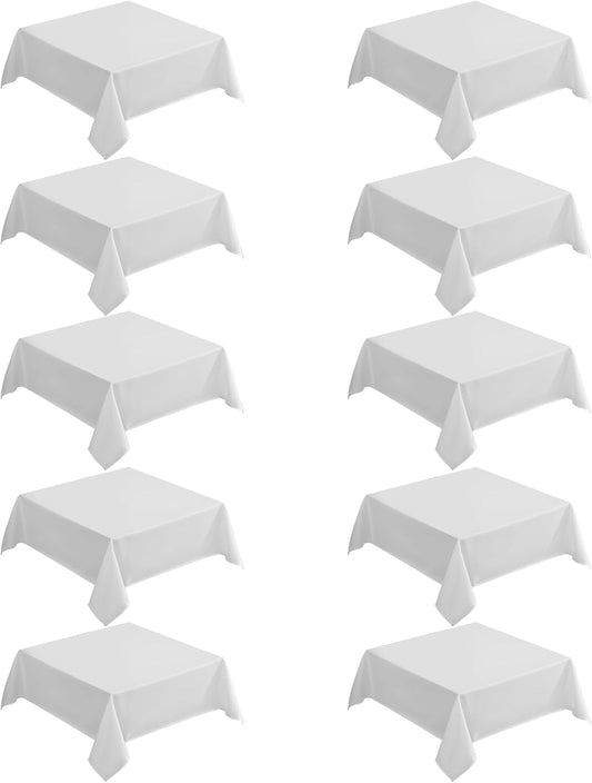 VidaFete Square Tablecloth 10 Pack52 x 52 Inch Tablecloths Stain Wrinkle Resistant Polyester Dining Table Cover for Kitchen Dinning Party Wedding Rectangular Tabletop Buffet Decoration(White)