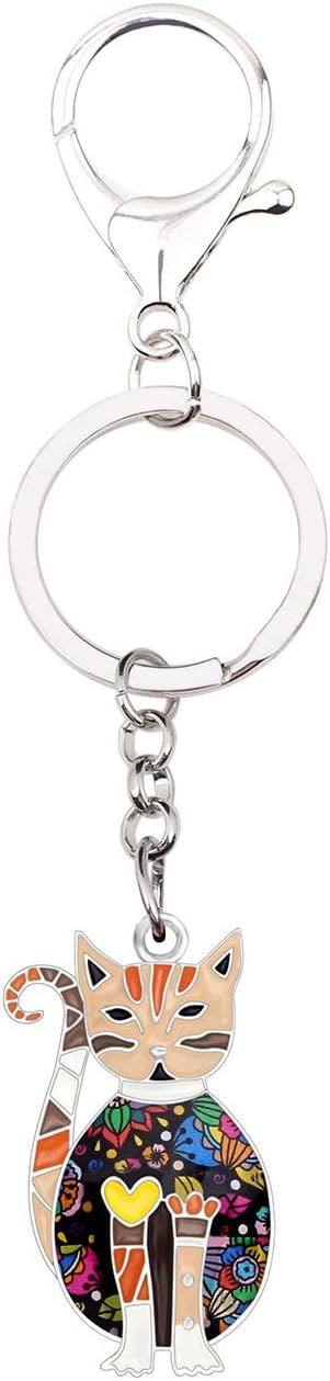BONSNY Enamel Alloy Chain Cat Key Chains For Women Car Purse Handbag Charms keychains Gifts