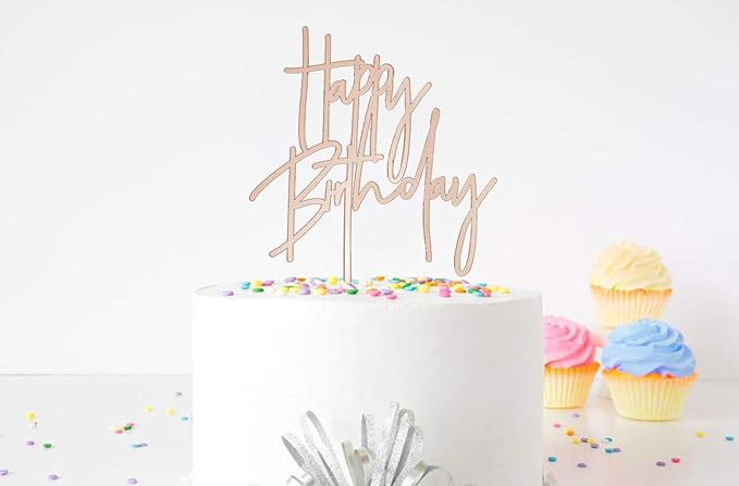 Happy Birthday Cake Topper, Acrylic Birthday Party Decorations Celebrations, Mirror Rose Gold