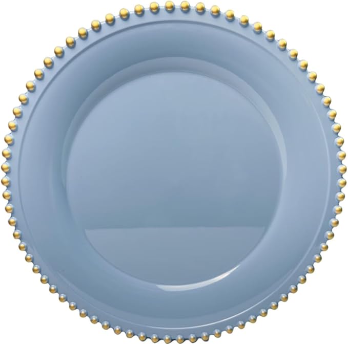 Blue Beaded Charger Plates, 13 Inch Plastic Round Chargers for Dinner Plates, Party, Wedding, Birthday.Set of 6
