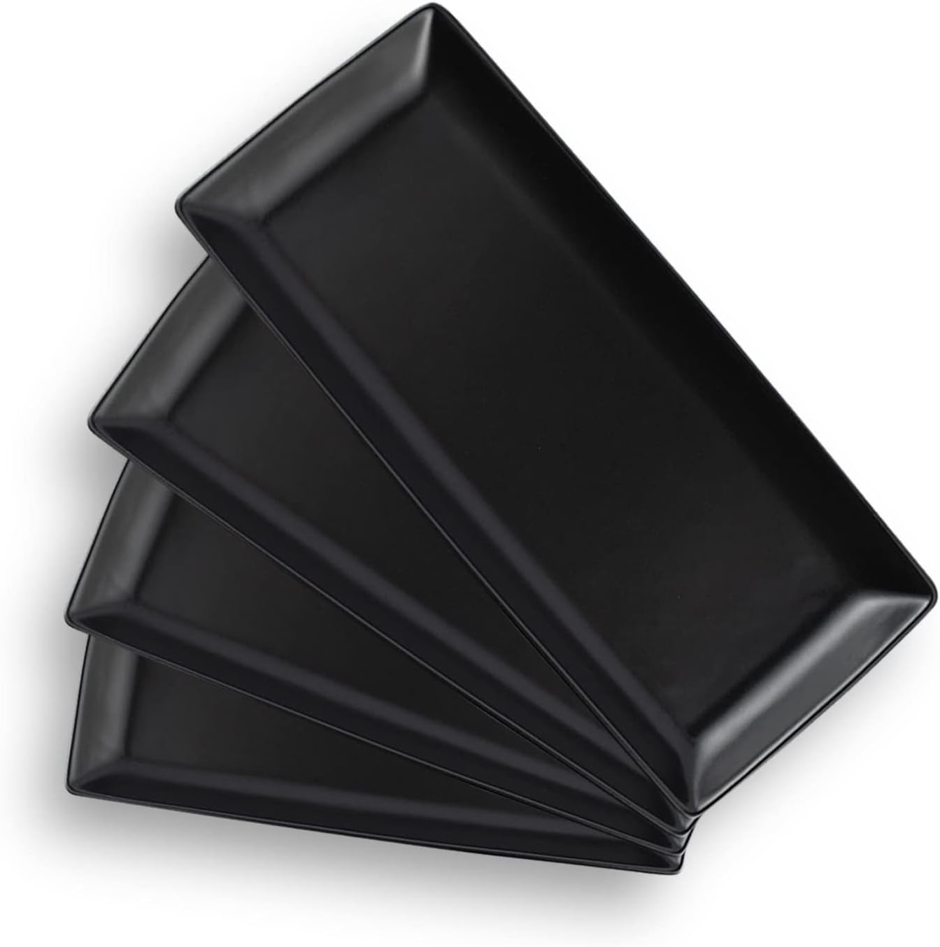 Gomakren Serving Platter Serving Dishes, 14 Inch Porcelain Serving Trays for Party, Large Serving Platters and Trays, Rectangular Sushi Plates for Entertaining Thanksgiving Christmas, Set of 4, Black