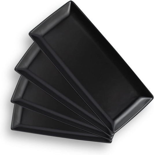 Gomakren Serving Platter Serving Dishes, 14 Inch Porcelain Serving Trays for Party, Large Serving Platters and Trays, Rectangular Sushi Plates for Entertaining Thanksgiving Christmas, Set of 4, Black