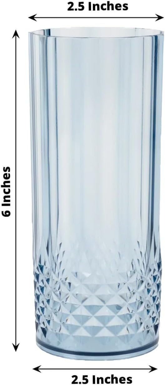 Efavormart 6-Pack Plastic Highball Glasses, 14oz Shatterproof Crystal Cut Drink Glasses for Kitchen Mojito Whiskey Cocktail, Dusty Blue