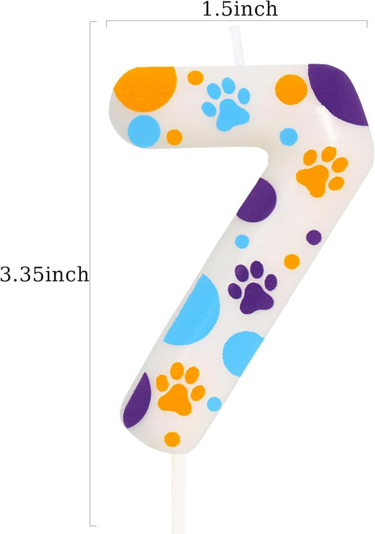 Blue Dog Paw Themed Birthday Candles, Number 7 Paw Print Birthday Party Supplies, 2.76 inch Paw Cake Topper Decorations, Birthday Decorations for Kids (Number 7)
