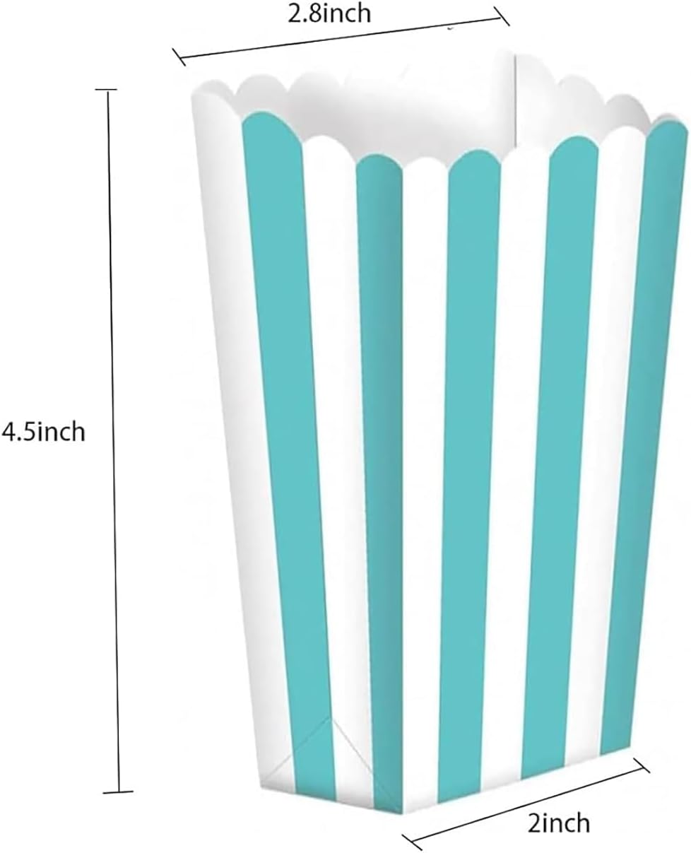 24pcs Striped Paper Popcorn Boxes for Party Favor Supplies (Blue)