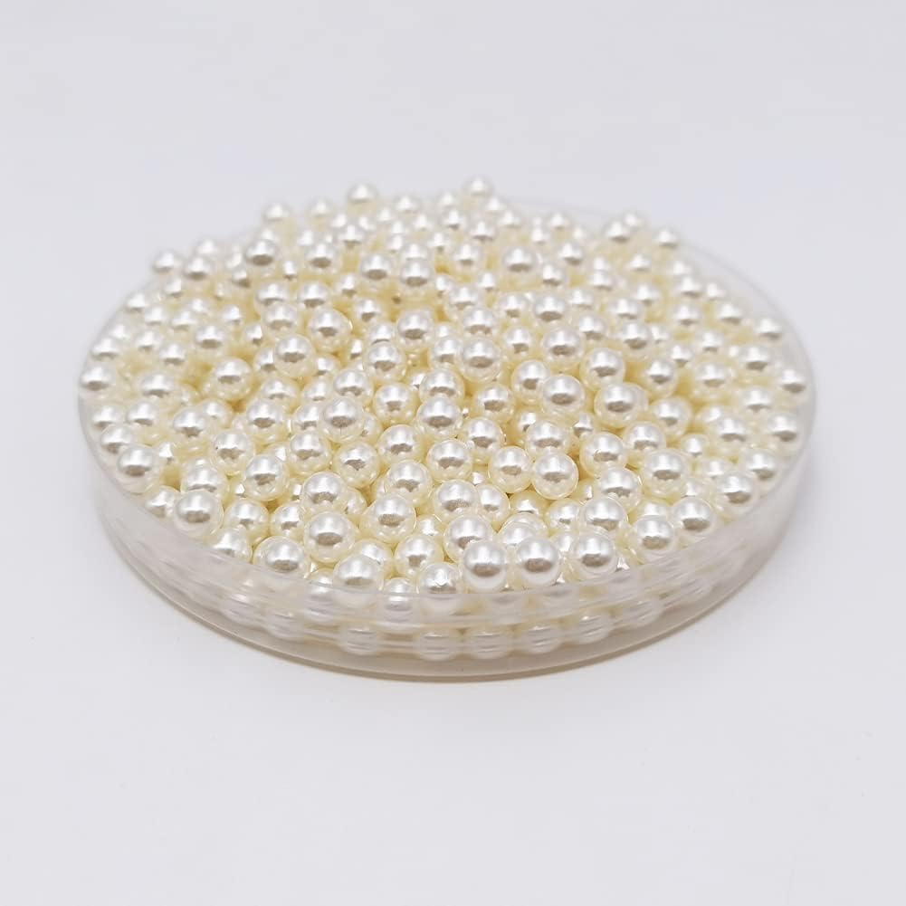 INSPIRELLE 2600pcs 6mm Ivory Polished ABS Undrilled Art Faux Pearls for Vase Fillers, No Hole Makeup Beads to Hold Brush Lipstick, Imitation Round Pearl Beads for Table Scatter Home Wedding Decoration