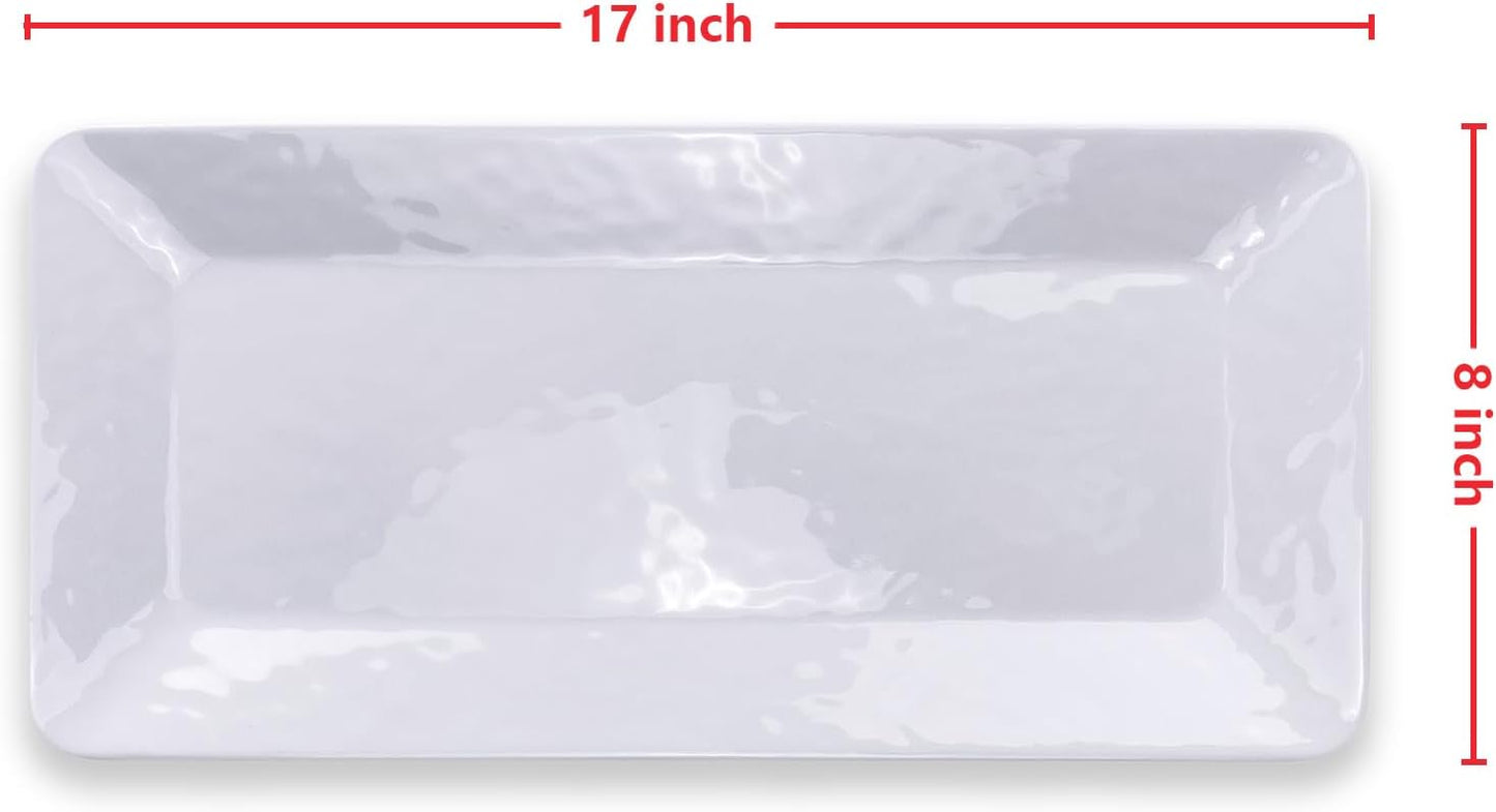 Yalin Rectangle Large Serving Platter, 17 Inch Melamine Serving Tray, Great for Restaurant, Steak, Salad and Everyday, Set of 2 White Dinner Plates (Rectangle)