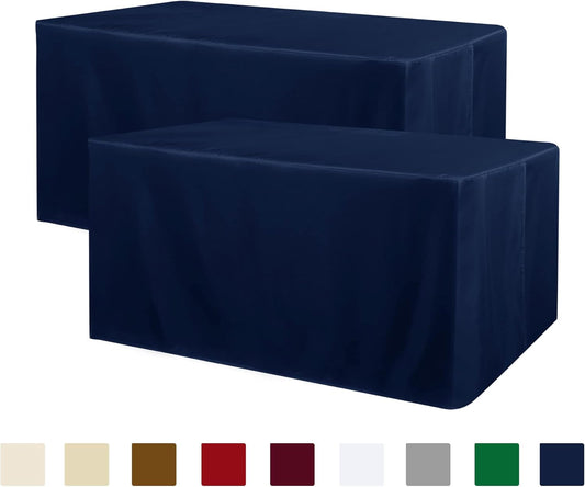 Obstal 2 Pack Table Clothes for 8 Foot Rectangle Tables - Water Resistant Washable Fabric Polyester Rectangle Table Cover Protector for Wedding, Banquet and Trade Shows, 96L x 30W Inches, Navy