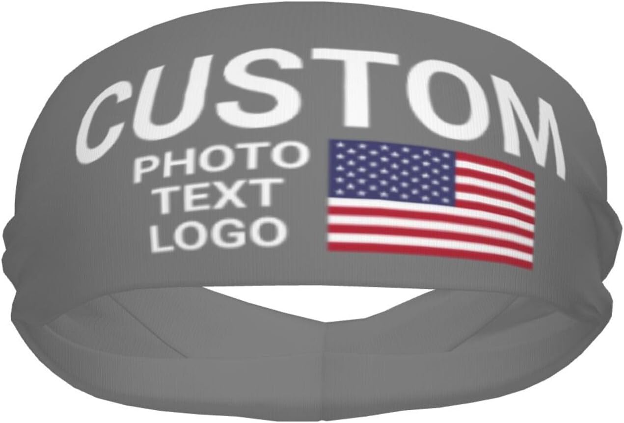 Custom Sports Headband Sweatband Bandana Add Your Photo Logo Text Number, Bulk Customized Unisex Sports Moisture Wicking Breathable Elastic