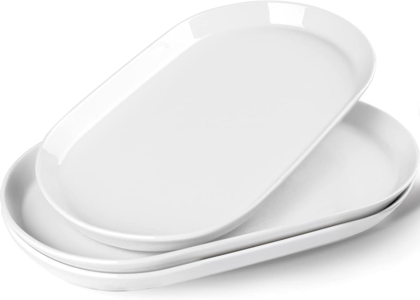14" Oval Serving Platter - Ceramic Large Serving Platters, Oval Serving Plates For Entertaining, Party Serving Trays Oven Safe, Set of 3, White