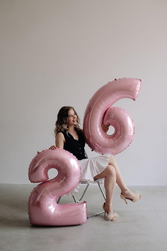 Balloon 26 Number Pastel Pink, Foil Happy 26th Birthday Balloon for Men & Women,40 Inch Large Balloons for 2 6 26 62 2026 Wedding Marriage Proposal Engagement Decorations