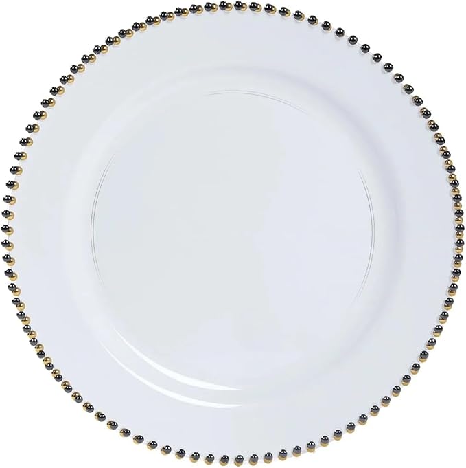 Efavormart 10-Pack Economy Plastic Charger Plates 13" Round Clear with Black Beaded Rim - Stylish Dinner Party Serving Plates