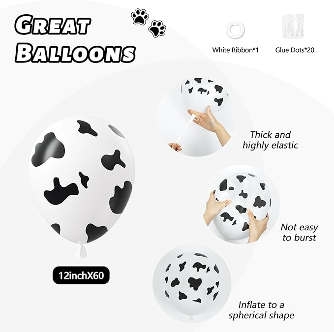 60pcs Cow Print Balloons, Latex Cow Balloons for Farm Cowboy Cowgirl Rodeo Western Baby Shower Birthday Party Decorations