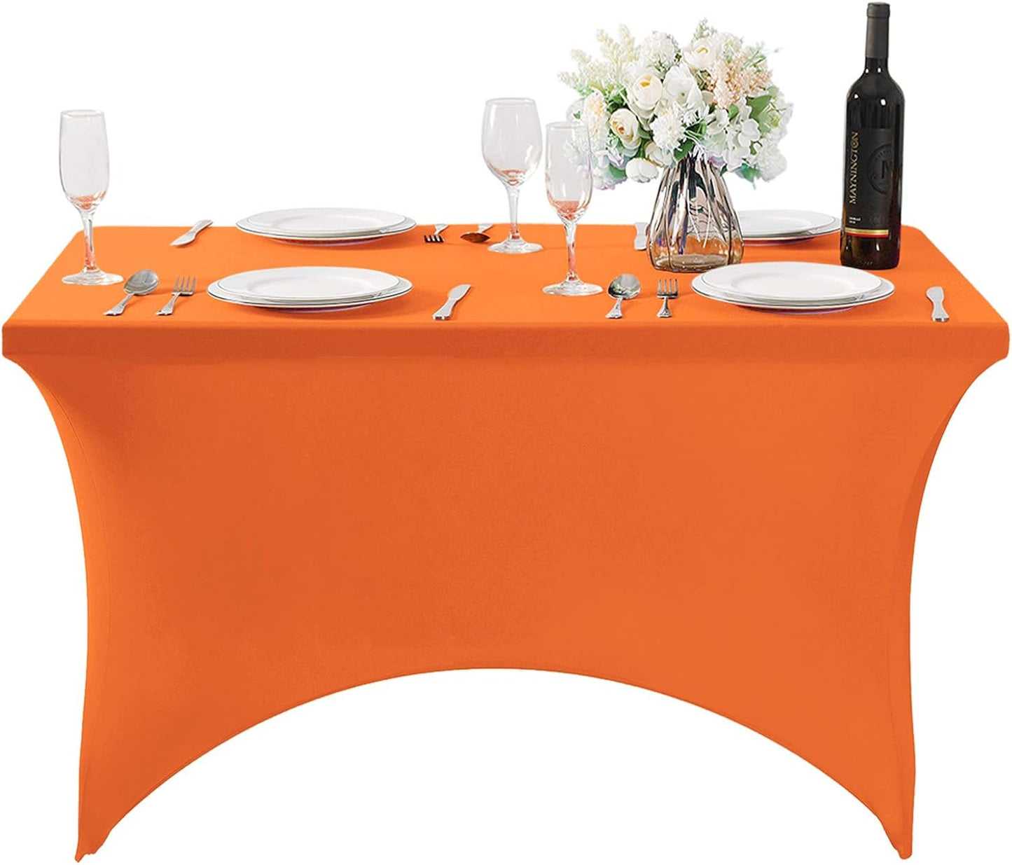 SuperO Waterproof Spandex Table Cover for 4FT Table Universal Fitted Stretch Tablecloth for Party, Banquet, Wedding and Events-Orange