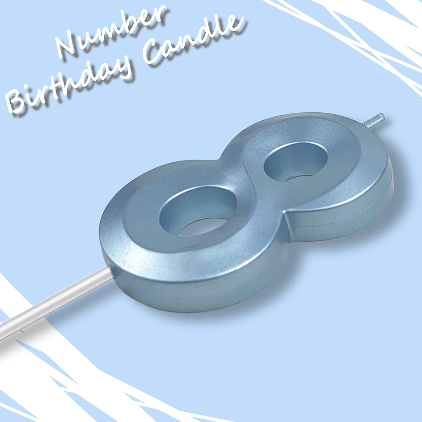 Blue Number 8 Candles, 3D Diamond 2.76 Inch Cake Topper Birthday Candles for Wedding Anniversary Cake Decorations, Happy Birthday Party Decorations