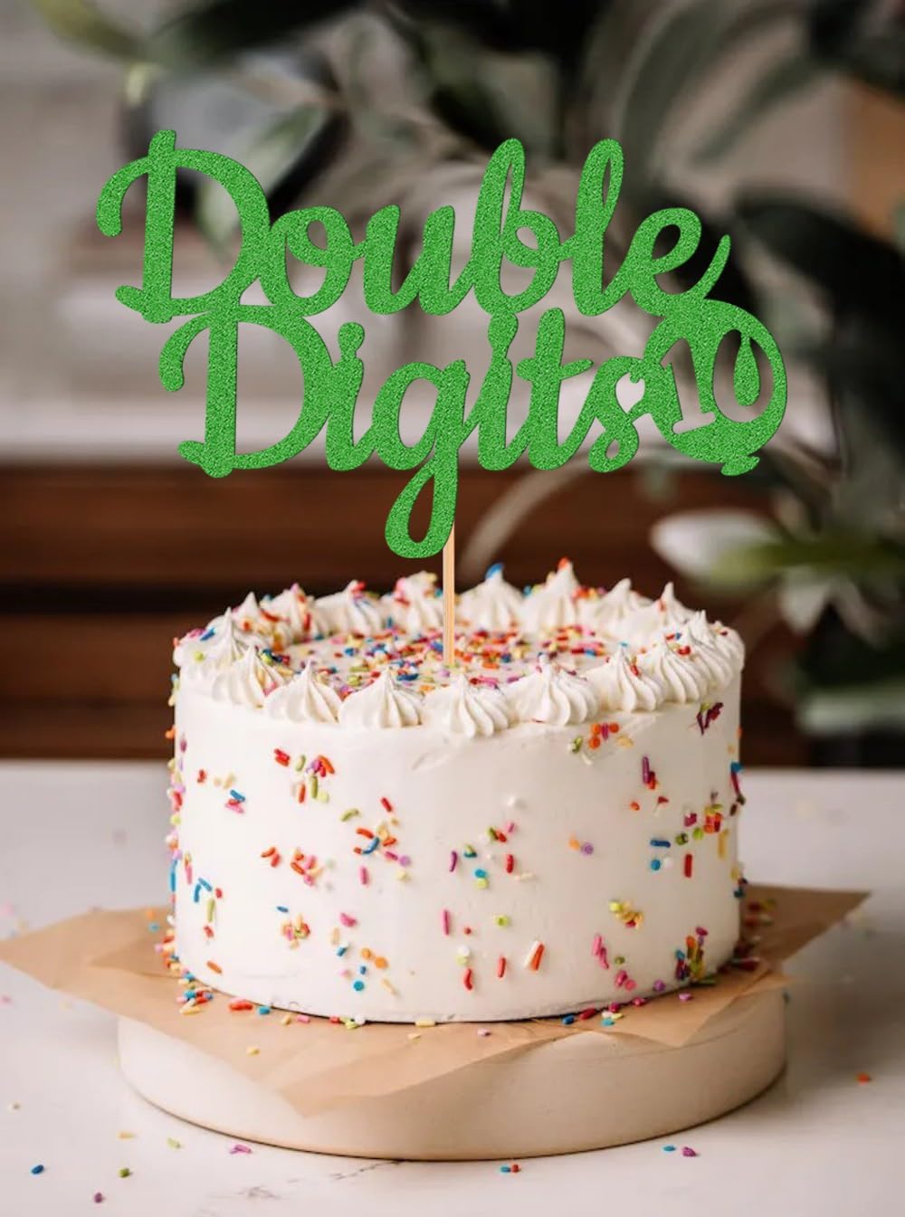 Double Digits 10 Cake Topper - Glitter Green 10th Birthday Cake Decorations, Happy 10th birthday Cake Decor (Green)