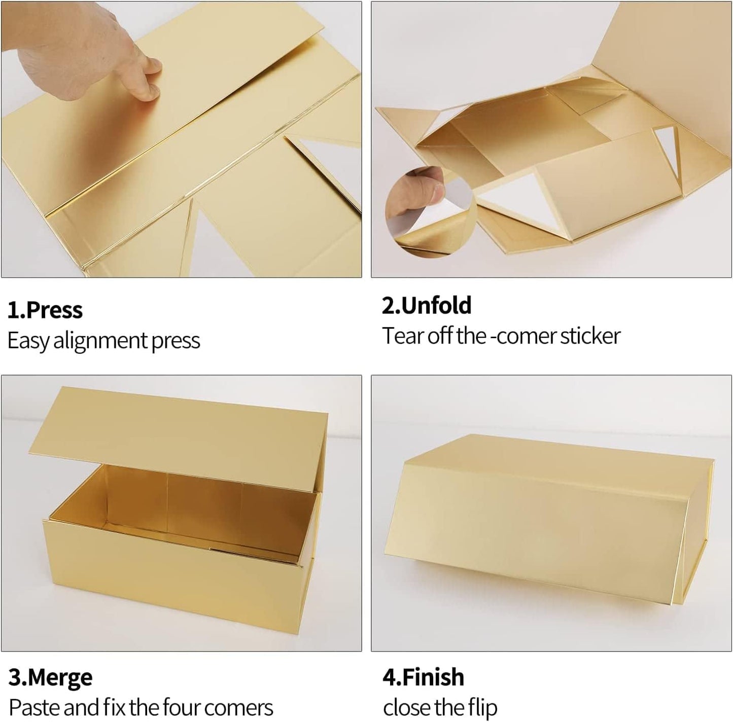 Gold Gift Boxes 10"x6"x3" with Magnetic Closure Lid Gift Boxes for Presents,Bridesmaid Gifts Box,Cute Box,Luxury for Gift Packaging, Magnetic Gift Box for Wrapping Gifts (Gold/5PCS)