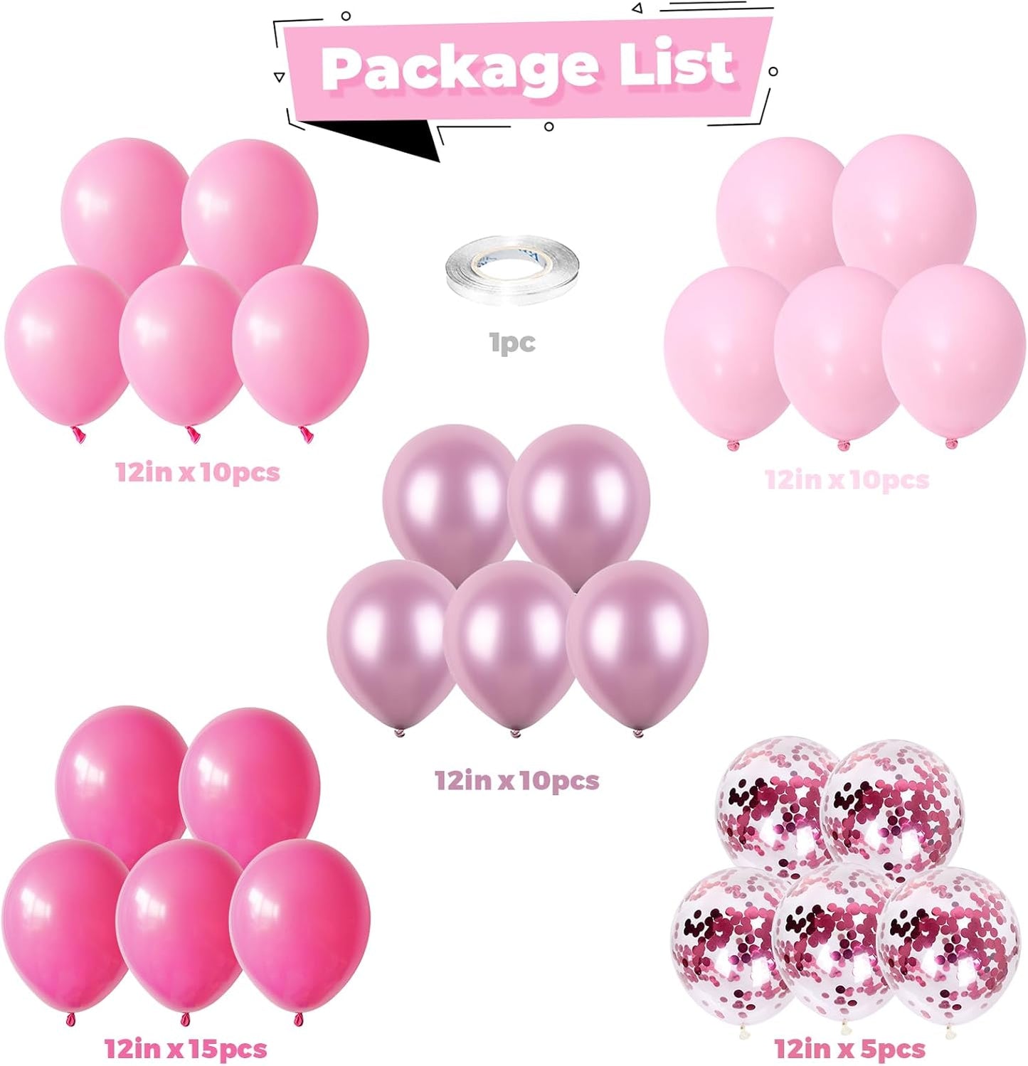 Pink Balloons Hot Pink Balloons Metallic Light Pink Balloons 50pcs 12inch Pastel Pink Helium Latex Balloons Pink Confetti Chrome Pink Balloon Princess Birthday Party Decorations Bride Wedding