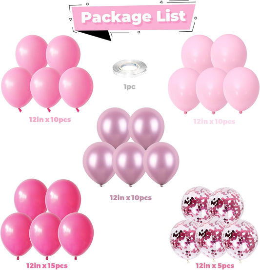 Pink Balloons Hot Pink Balloons Metallic Light Pink Balloons 50pcs 12inch Pastel Pink Helium Latex Balloons Pink Confetti Chrome Pink Balloon Princess Birthday Party Decorations Bride Wedding