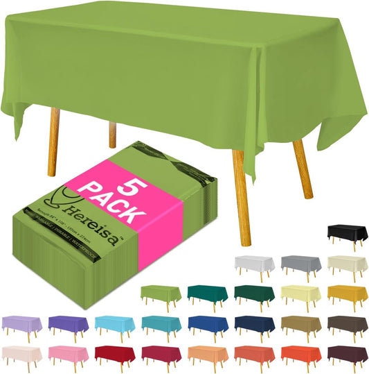 Disposable Plastic Tablecloth Lime Green 54x108 Inch, 5-Pack Waterproof Rectangular Table Cover for Parties, Picnics, Dining Protection