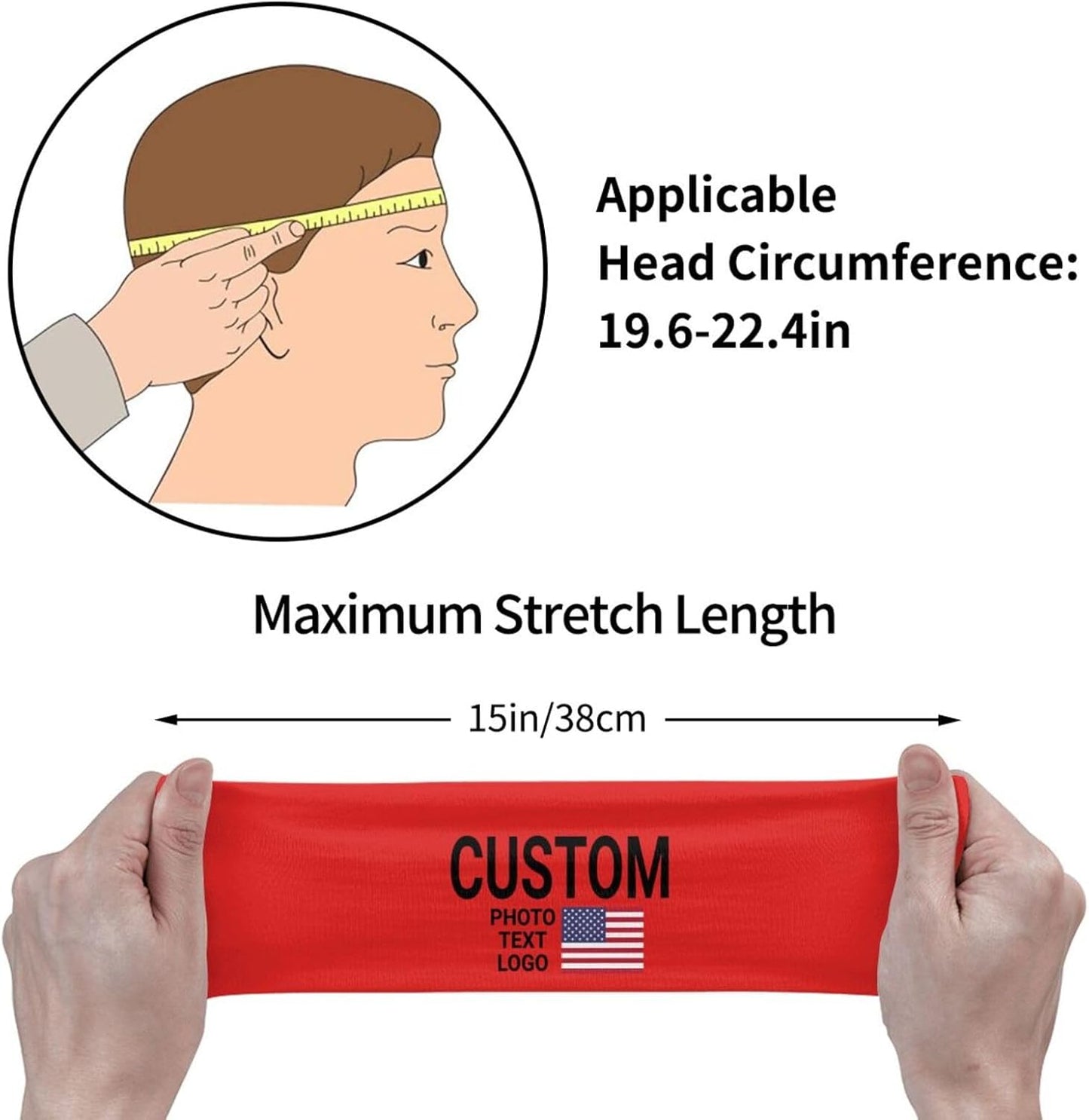 Custom Sports Headband Sweatband Bandana Add Your Photo Logo Text Number, Bulk Customized Unisex Sports Moisture Wicking Breathable Elastic