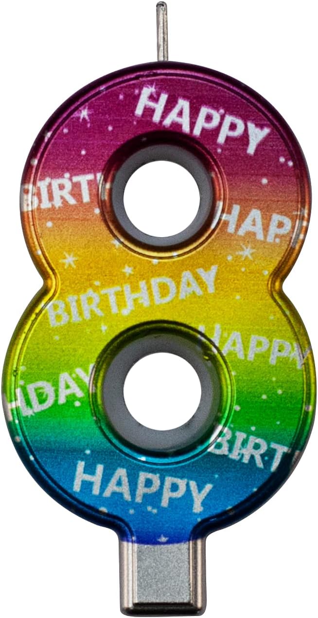 DERVENTA Birthday Candles Big Numbers Multicolored 3.7 inch Party Cake Topper 1 Piece (Number 8 Multi-Colored)