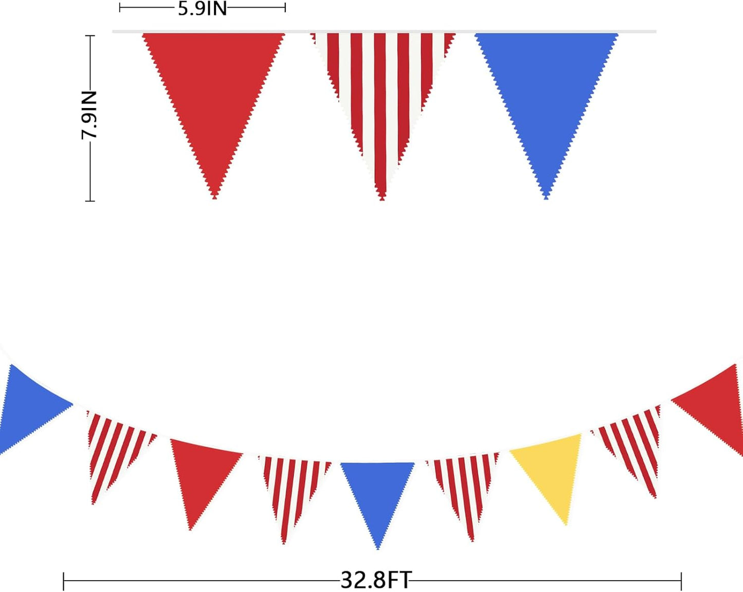 32Ft Red Blue Yellow Carnival Party Decorations Red Striped Carnival Circus Clown Triangle Flag Pennant Bunting Banner Fabric Garland Streamers for Kids Birthday Baby Shower Outdoor Decor Supplies