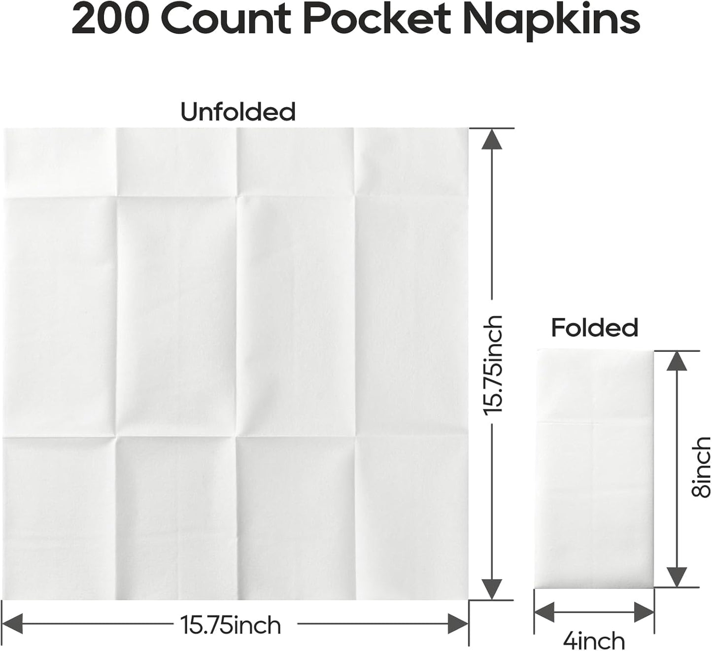 FOCUSLINE 200 Count Disposable Cloth-Like Napkins, Built-in Flatware Pocket, Prefolded Linen Feel White Napkins
