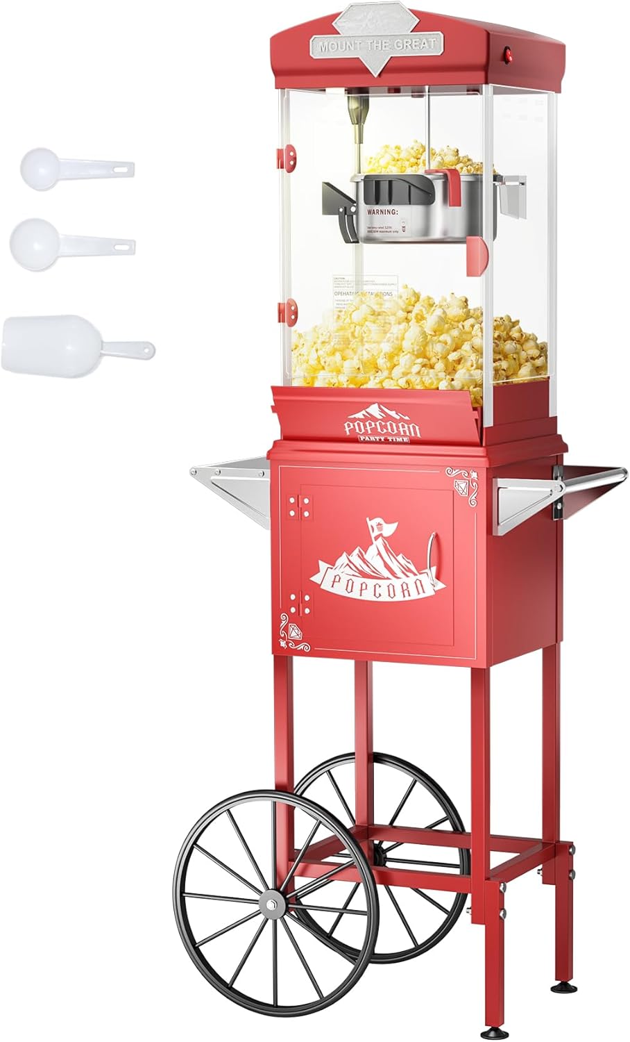 Popcorn Machine Cart with Wheel, 10 oz Popcorn Maker Machine with Stainless-Steel Kettle Makes Up to 40 Cups, Vintage Movie Theater Style Pop Corn Machine, Red