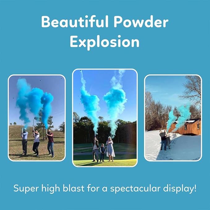 Gender Reveal Powder Smoke Bombs Cannon Poppers | 2 Blue Poppers | Biodegradable | Alternative to Gender Reveal Smoke Bombs Extinguisher | Gender Reveal Party Decorations | TUR Party Supplies