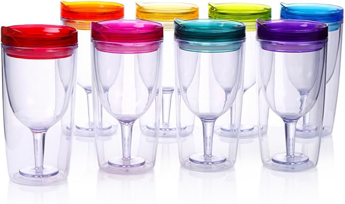 Cupture Insulated Wine Tumbler Cup With Drink-Through Lid - 10 oz, 8 Pack