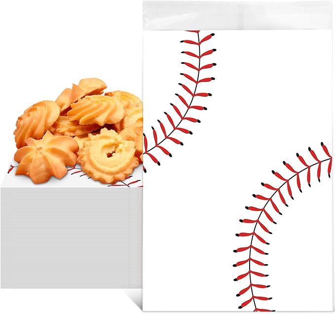 Tinlade 100 Pcs Gift Bags 5 x 7 Inch Treat Bag Favor Bag Self-Adhesive Candy Bag for Supply (Baseball)