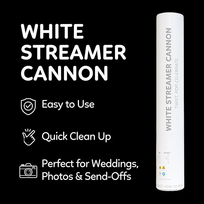 2 Pack Streamer Cannon Confetti Poppers | Biodegradable White Streamers | TUR Party Supplies | Launches Up to 25ft | Giant (12 in) | Party Poppers for Graduation, Birthdays, Weddings, and Memorial Day
