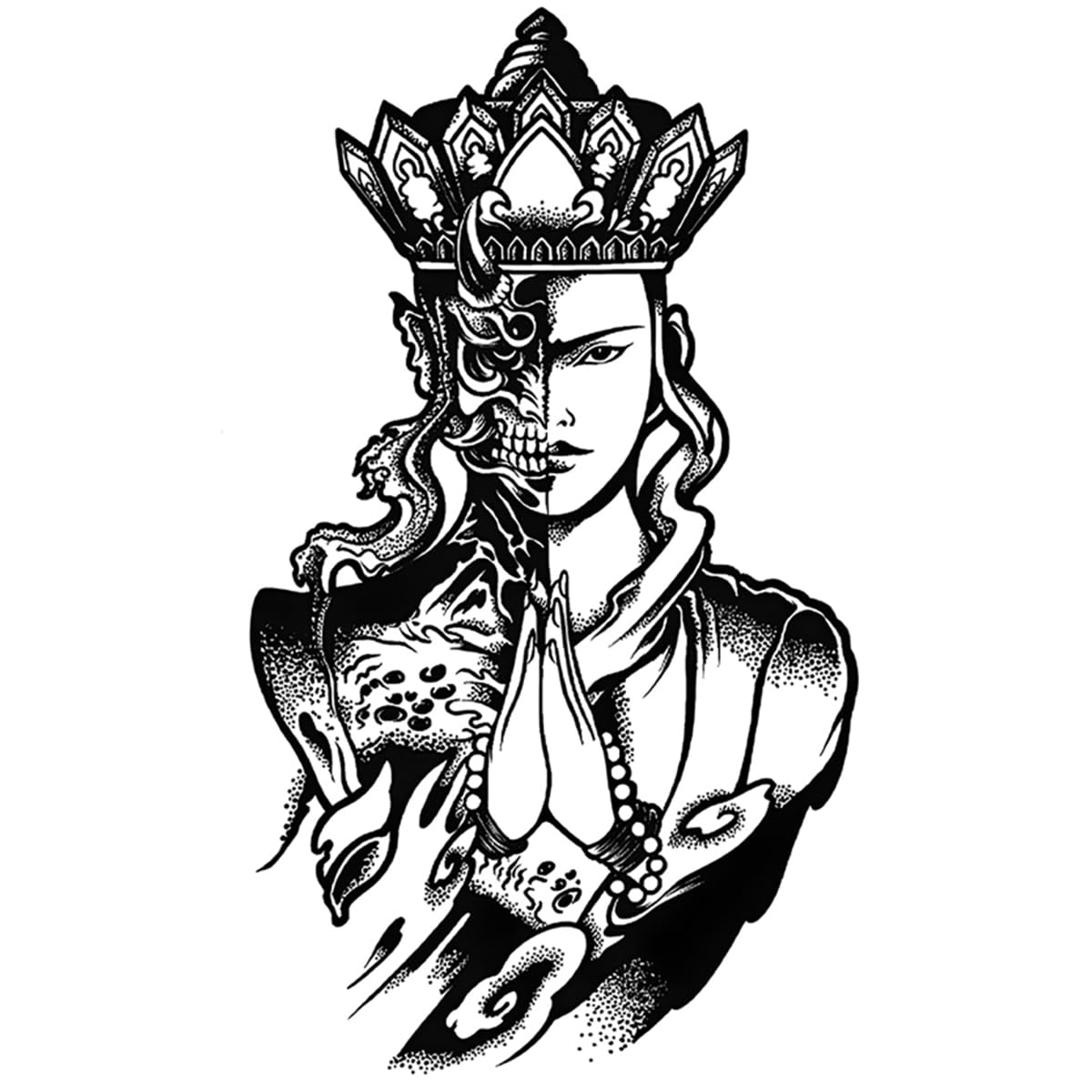 INKARTLINK Tattoo Tech,2 Sheets Extra-Large Semi Permanent Tattoo,Adult Art Design Temporary Tattoos, Lasst 1-2 Weeks, Waterproof, Realistic look (Good and Evil, Tang Monk Design?
