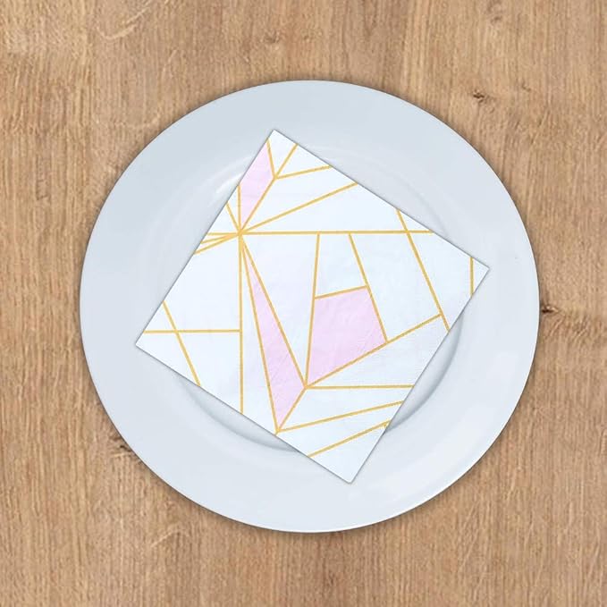 SOLAS Pink and Gold Paper Napkins | 20 Pack Light Pink Cocktail Napkins | 2 Ply 6 1/2' (16.5 cm) Square Beautifully Designed Pink Paper Napkins for Parties | Fun & Colorful Paper Napkins Light Pink