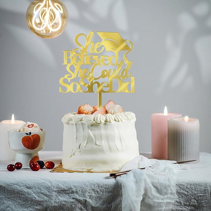 She Believed She Could So She Did Cake Topper,2026 Graduation Cake Topper,Graduation Decorations for Girls,2026 High School/College/University Decorations Supplies (Acrylic)